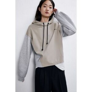 Zara Women's Two-Tone Hoodie in Gray and Tan